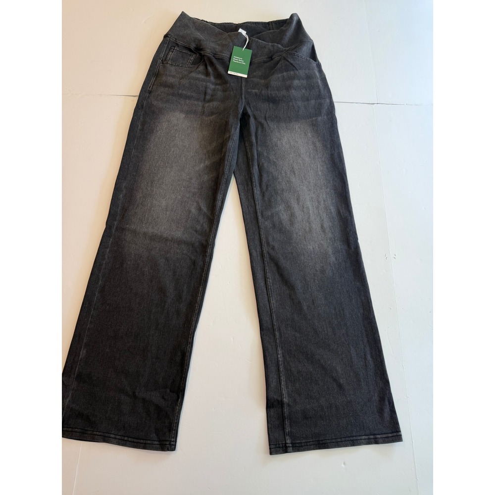 Halara Womens Crossover High Waisted Wide Leg Denim Pants Washed Black Size L